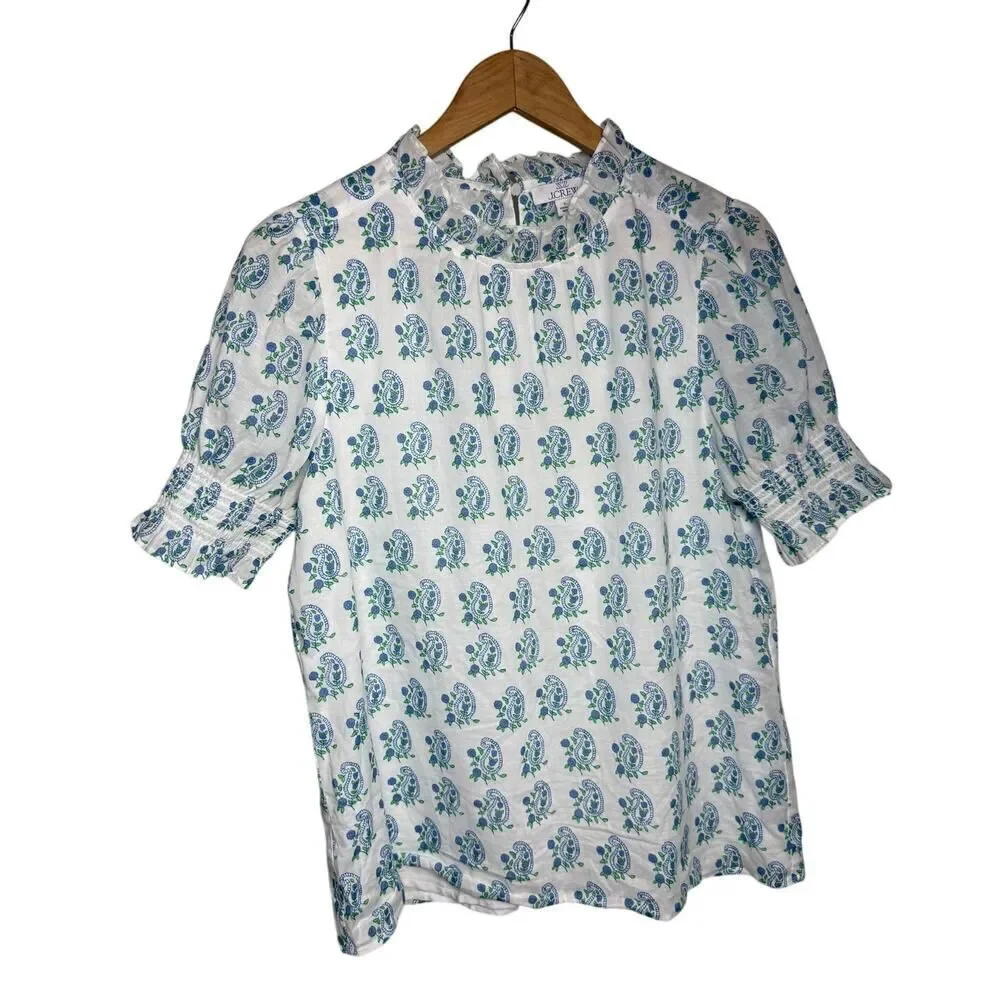SZ Blockprints™ X J.Crew Smocked Puff-sleeve Top Sz. S